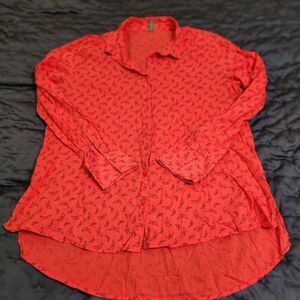 United Colors Of Benetton Red Button Down Shirt